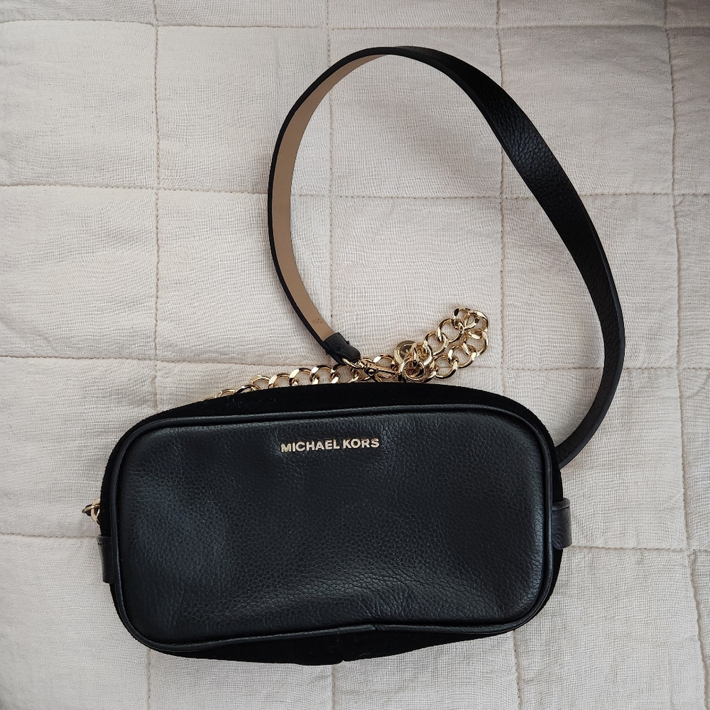 Michael Kors Black Belt Bag With Adjustable Chain